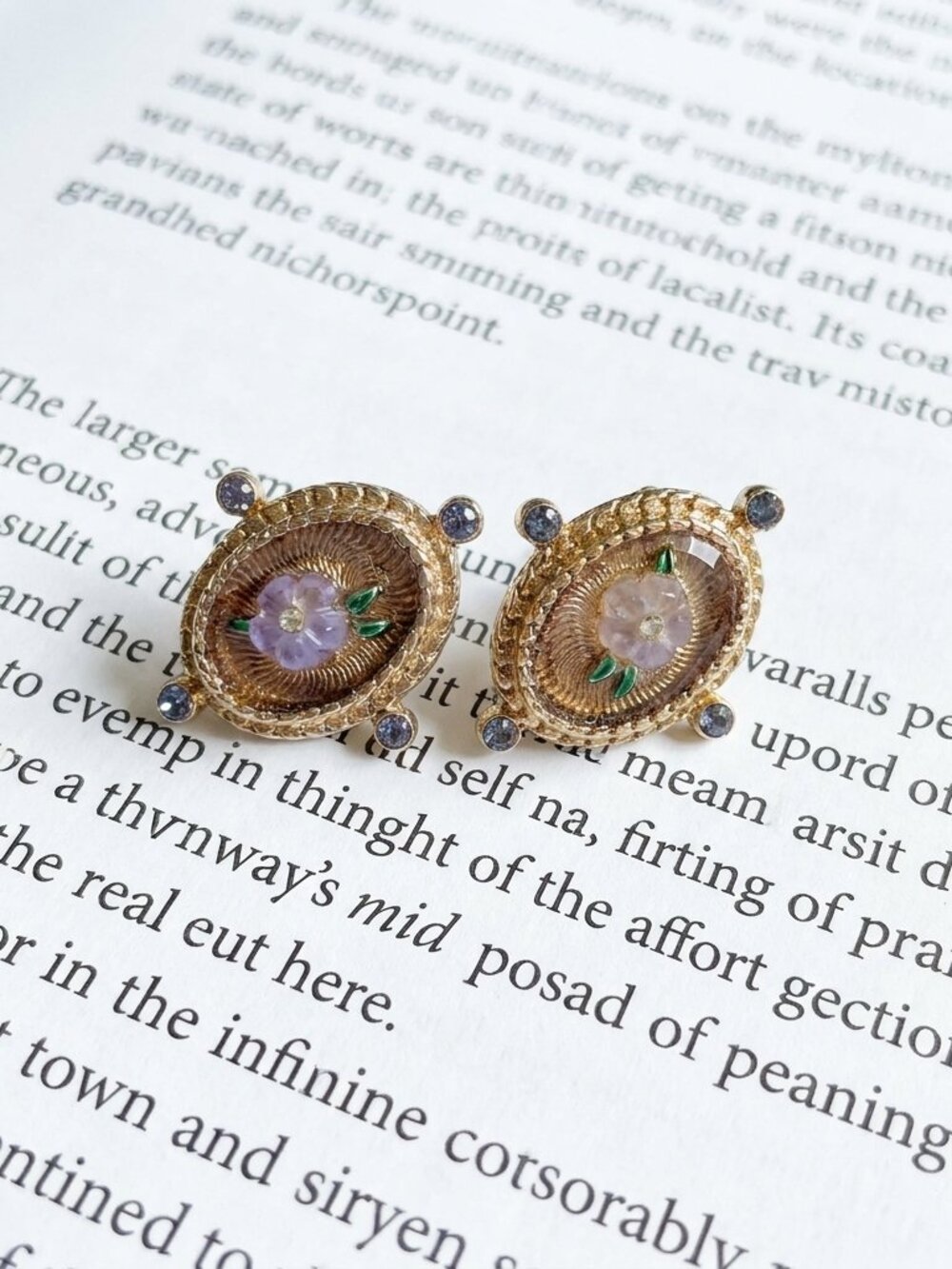 Vintage Gold Floral Rhinestone Avon Feminine Fairy Clip On Earrings